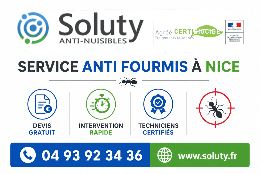 infographie de notre ENTREPRISE DE TRAITEMENT ANTI FOURMIS À NICE avec devis gratuit + intervention rapide + techniciens certifiés + numéro de téléphone + adresse mail