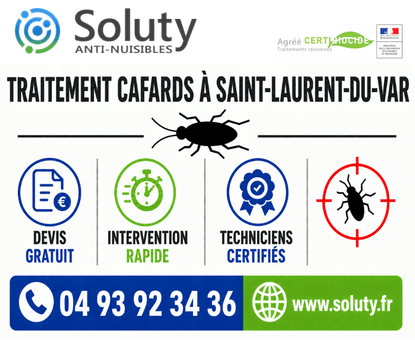 infographie de notre ENTREPRISE DE TRAITEMENT ANTI BLATTES À Saint laurent du var avec devis gratuit + intervention rapide + techniciens certifiés + numéro de téléphone + adresse mail
