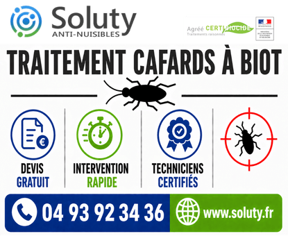 infographie de notre ENTREPRISE DE TRAITEMENT ANTI BLATTES À Biot avec devis gratuit + intervention rapide + techniciens certifiés + numéro de téléphone + adresse mail
