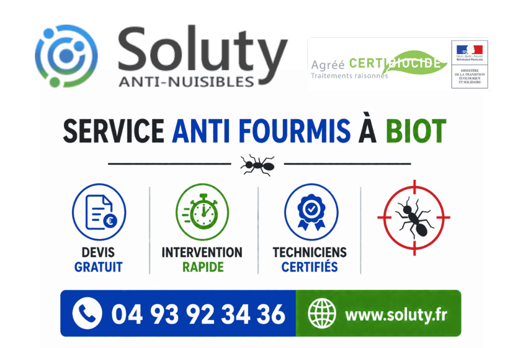 infographie de notre ENTREPRISE DE TRAITEMENT ANTI FOURMIS À Biot avec devis gratuit + intervention rapide + techniciens certifiés + numéro de téléphone + adresse mail

