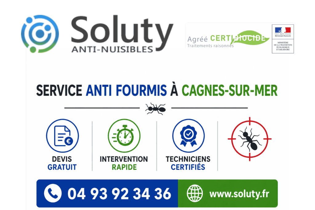 infographie de notre ENTREPRISE DE TRAITEMENT ANTI FOURMIS À Cagnes-sur-Mer avec devis gratuit + intervention rapide + techniciens certifiés + numéro de téléphone + adresse mail
