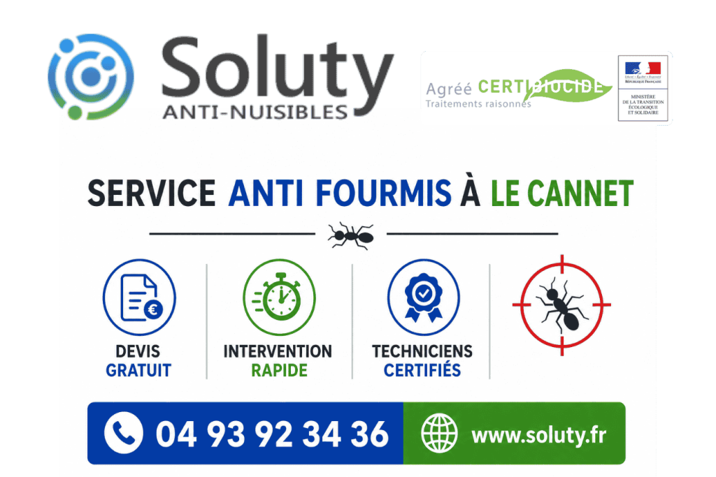 infographie de notre ENTREPRISE DE TRAITEMENT ANTI FOURMIS À Le Cannet avec devis gratuit + intervention rapide + techniciens certifiés + numéro de téléphone + adresse mail

