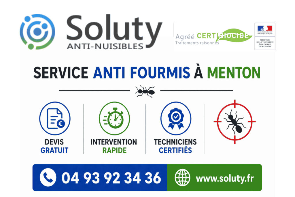 infographie de notre ENTREPRISE DE TRAITEMENT ANTI FOURMIS À Menton avec devis gratuit + intervention rapide + techniciens certifiés + numéro de téléphone + adresse mail
