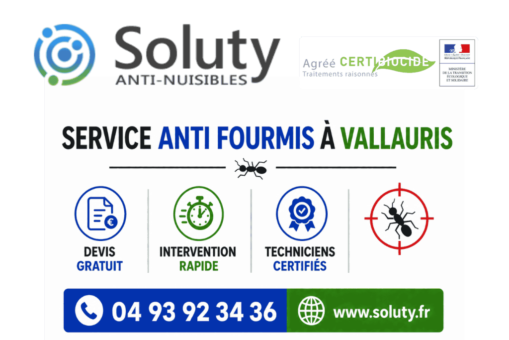 infographie de notre ENTREPRISE DE TRAITEMENT ANTI FOURMIS À Vallauris avec devis gratuit + intervention rapide + techniciens certifiés + numéro de téléphone + adresse mail

